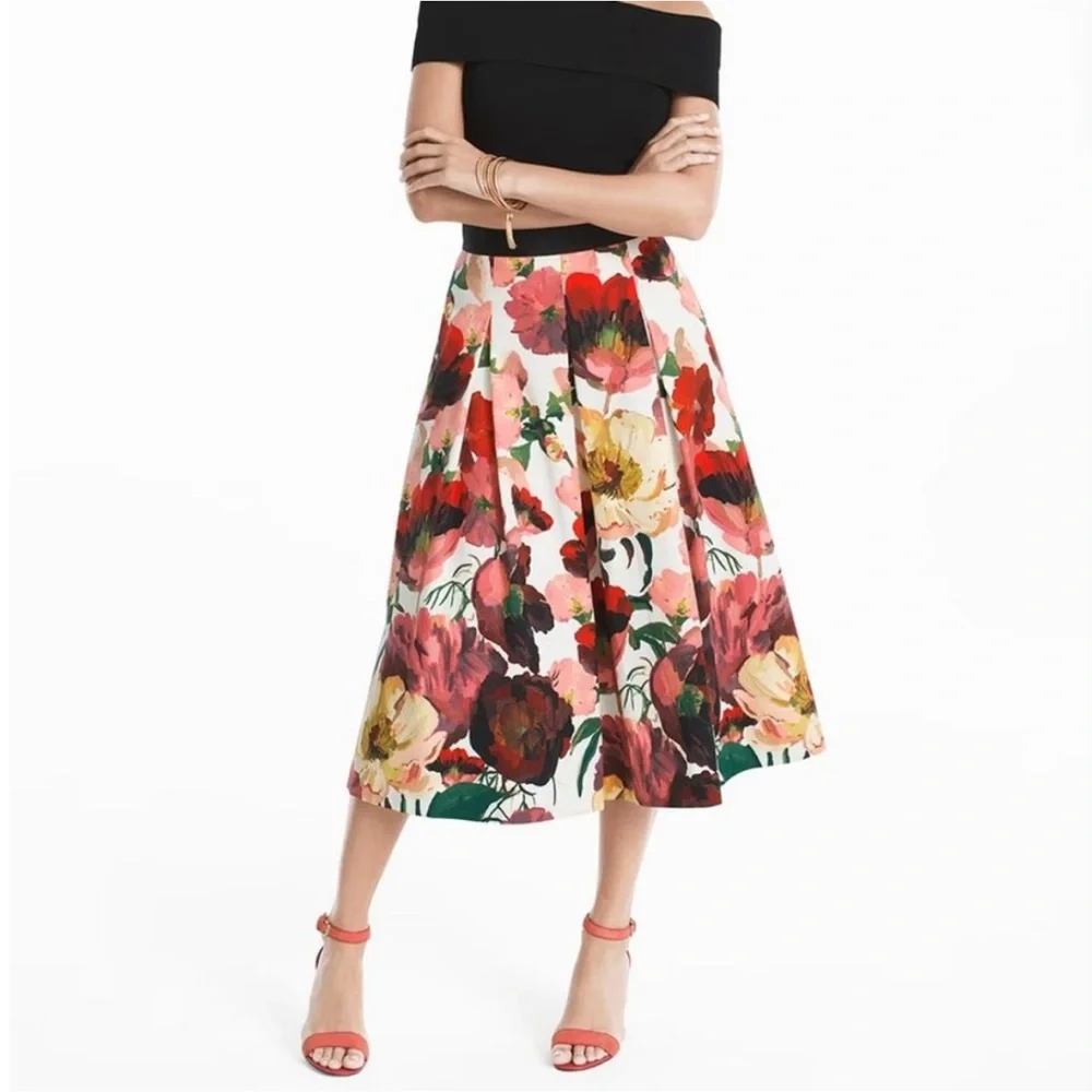 White House Black Market Multicolor Floral A-Line Skirt - Picture 1 of 5